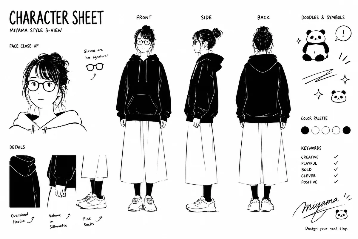 手描きモノクロのアバターの生成作例