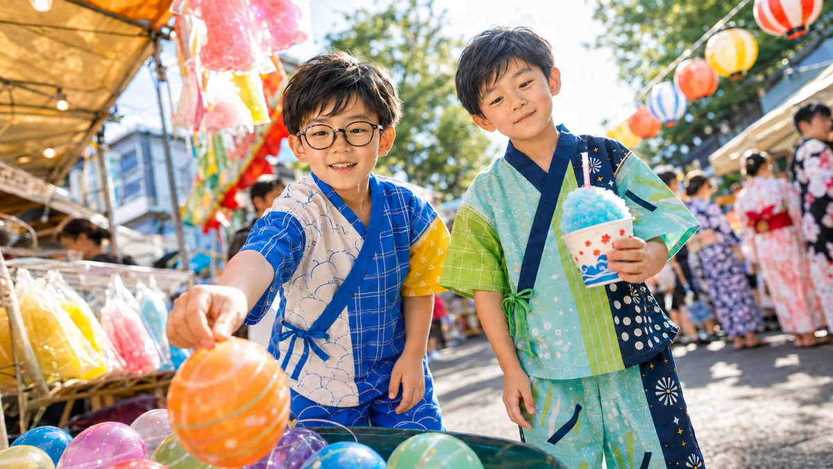 同じ人物で夏祭りの場面をつくるの生成作例