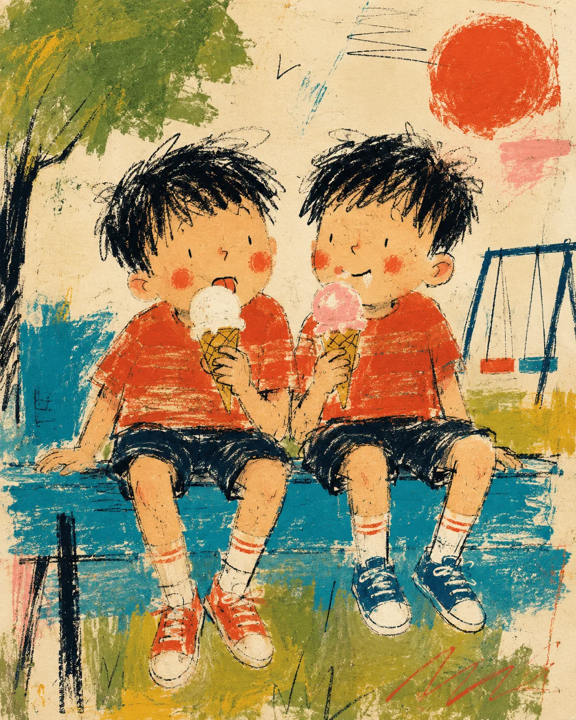 かわいいラフな手描き風イラスト｜ベージュ背景の生成作例