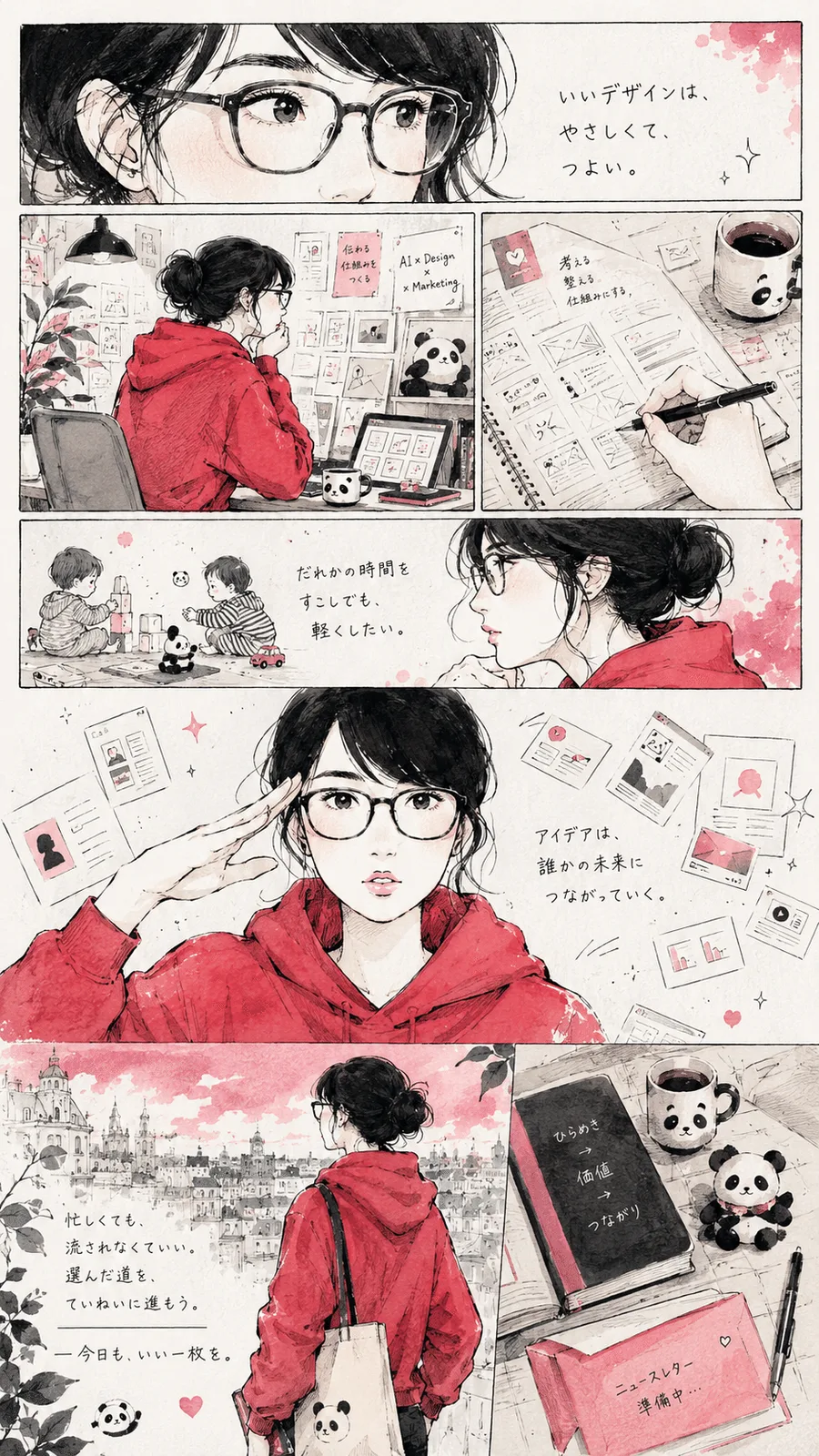 手描き風漫画｜自己紹介 水彩タッチの生成作例